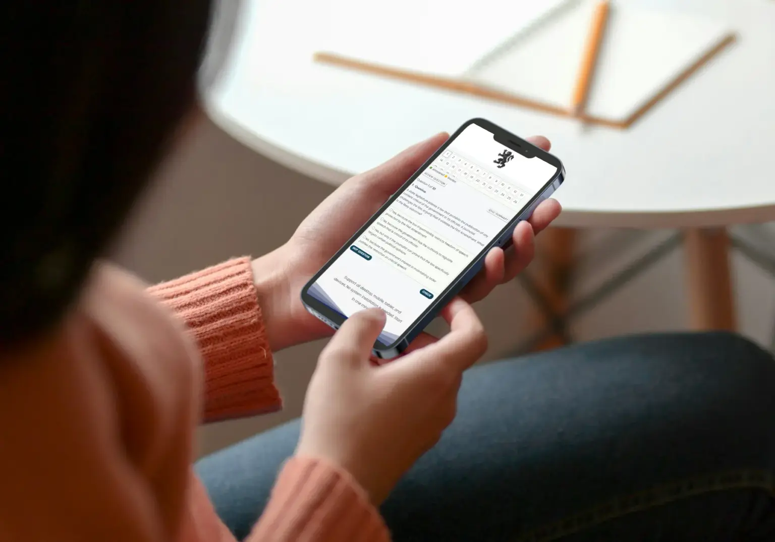 Candidate using PT Cert Exam on mobile